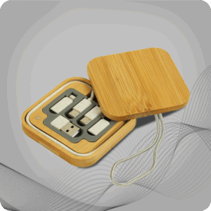 Multi-Charging Cable Set in Square Bamboo Case